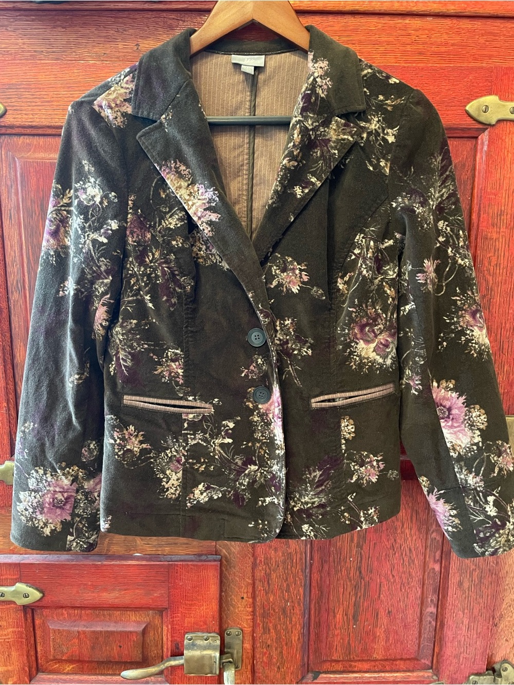 J Jill Floral Brushed Cotton Velvet Blazer - Warm Chocolate Brown